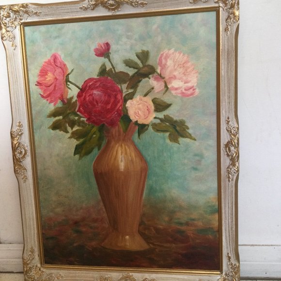 Lusy Morrow Original Art oil painting on Board still life flowers in vase Framed - Picture 2 of 7